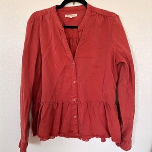 Harper Coral Red Button-Front Peplum Shirt